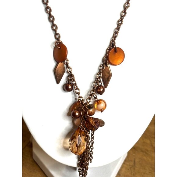Vintage-Inspired Bronze Tone Necklace With Beads & Charms 18" Chain With Lobster - Picture 1 of 7